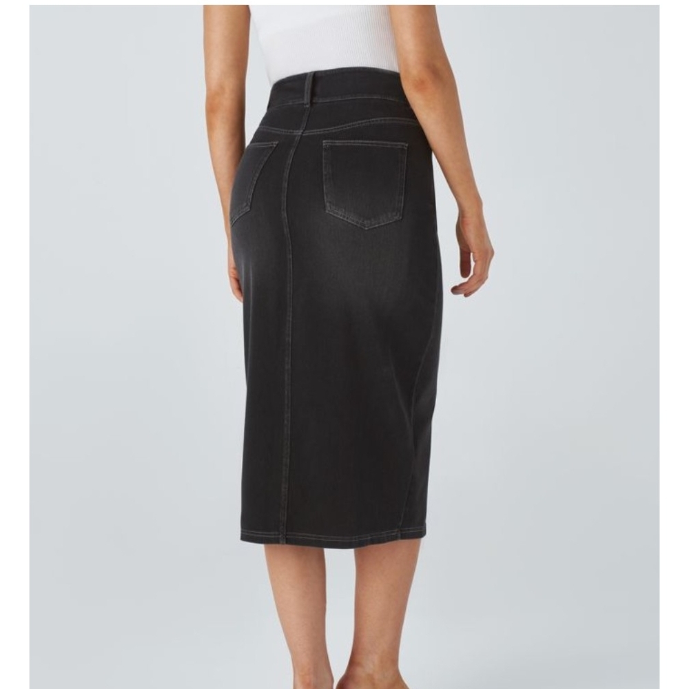 Halara Flex™High Waisted Pockets Bodycon Washed Denim Casual Midi - Picture 3 of 6